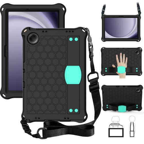 

For Samsung Galaxy Tab A9+ 11 X216B Honeycomb EVA Hybrid PC Tablet Case with Strap(Black+Aqua)