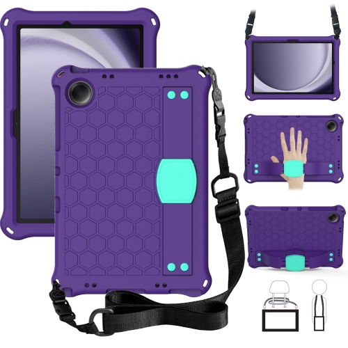 

For Samsung Galaxy Tab A9+ 11 X216B Honeycomb EVA Hybrid PC Tablet Case with Strap(Purple+Aqua)