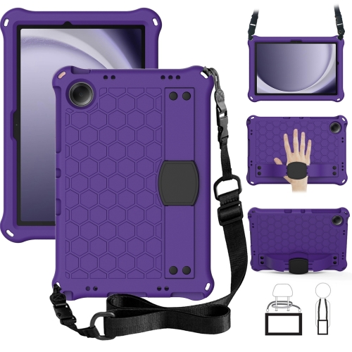 

For Samsung Galaxy Tab A9+ 11 X216B Honeycomb EVA Hybrid PC Tablet Case with Strap(Purple+Black)