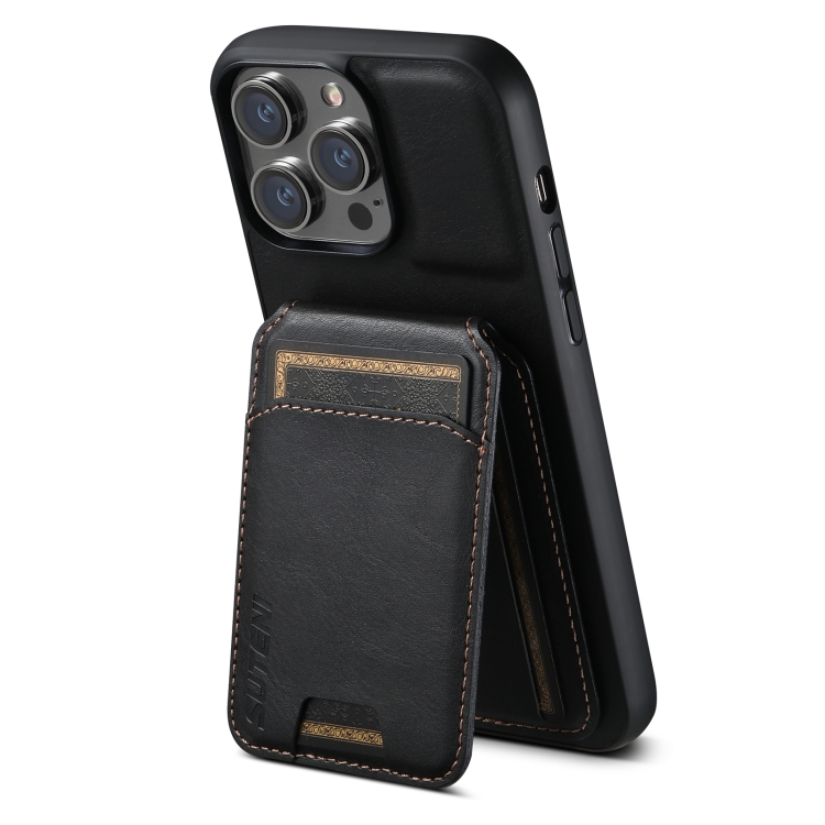 

For iPhone 15 Pro Max Suteni H02 Leather Wallet Stand Back Phone Case(Black)