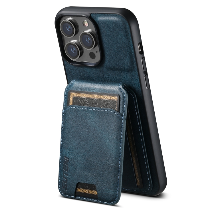 

For iPhone 15 Pro Max Suteni H02 Leather Wallet Stand Back Phone Case(Blue)