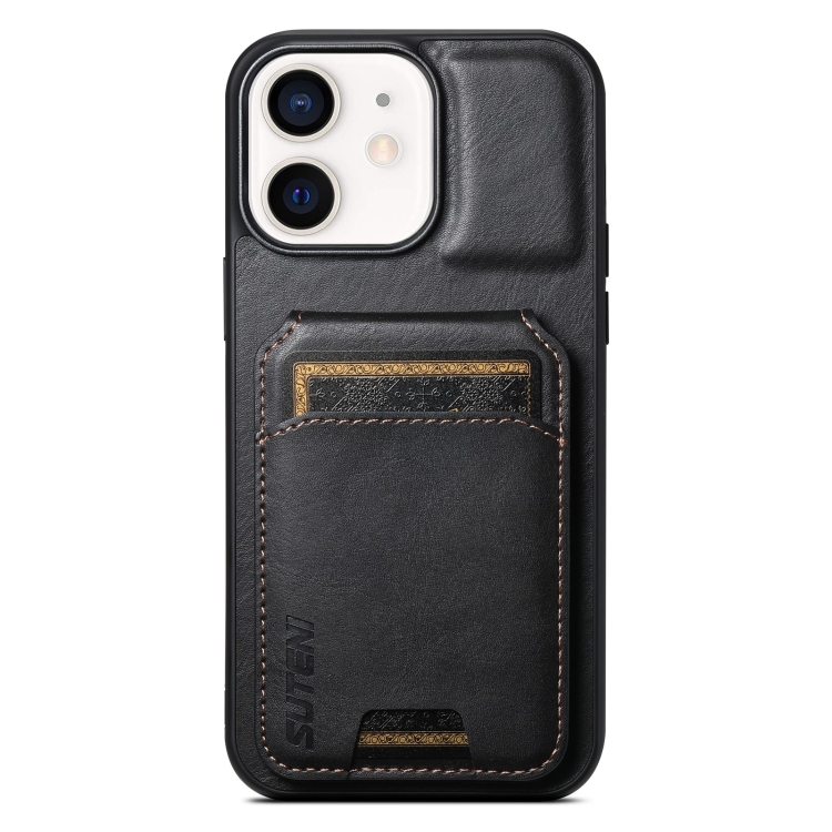 

For iPhone 12 / 12 Pro Suteni H02 Leather Wallet Stand Back Phone Case(Black)