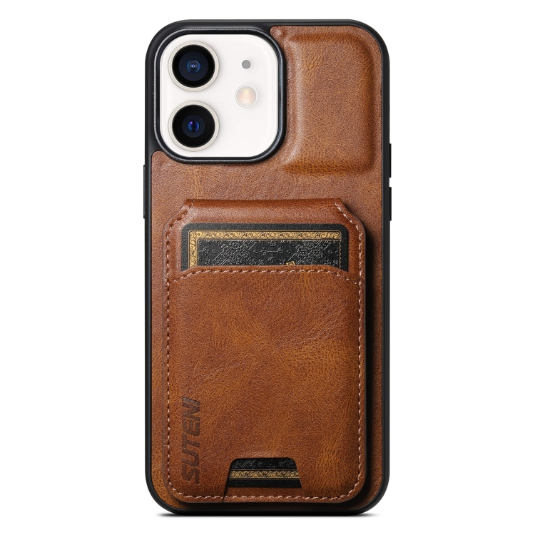 

For iPhone 12 / 12 Pro Suteni H02 Leather Wallet Stand Back Phone Case(Brown)