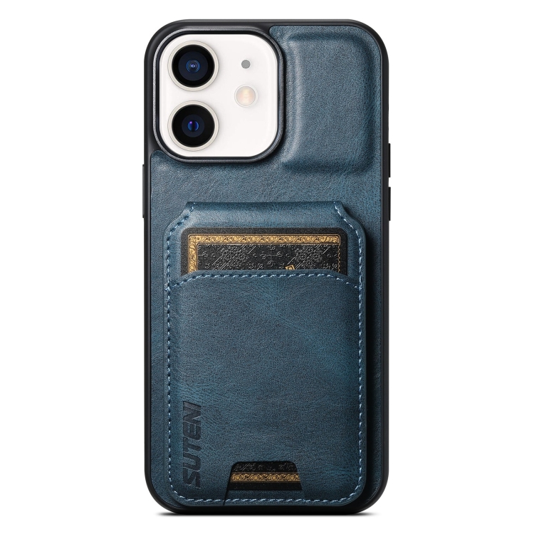 

For iPhone 12 / 12 Pro Suteni H02 Leather Wallet Stand Back Phone Case(Blue)