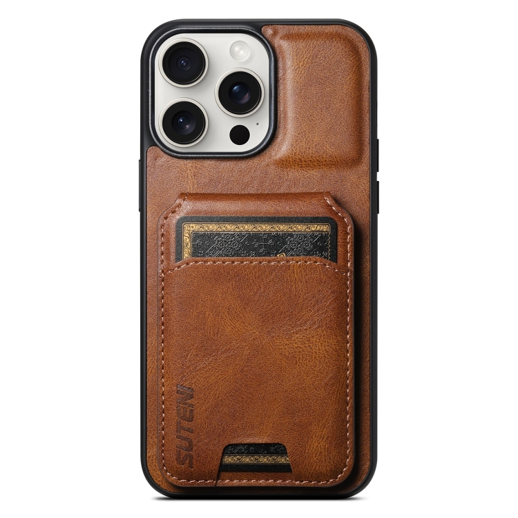 

For iPhone 15 Pro Suteni H02 Leather Wallet Stand Back Phone Case(Brown)