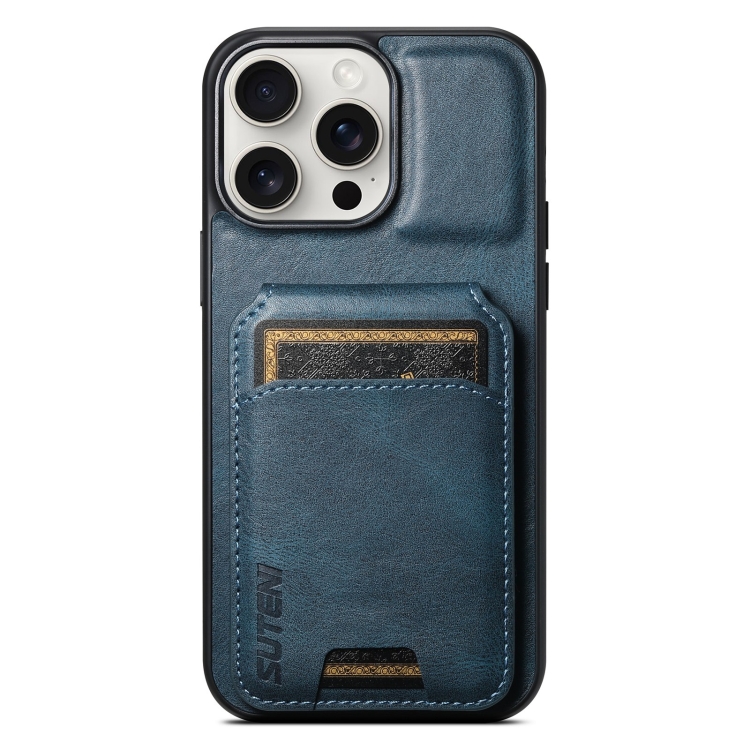 

For iPhone 15 Pro Suteni H02 Leather Wallet Stand Back Phone Case(Blue)