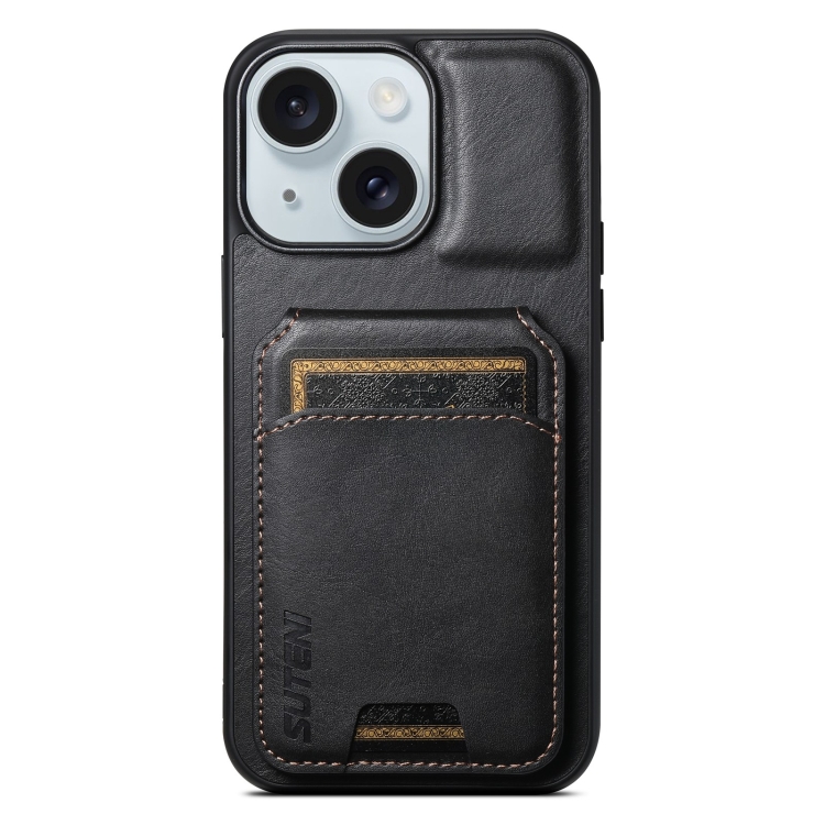 

For iPhone 15 Plus Suteni H02 Leather Wallet Stand Back Phone Case(Black)