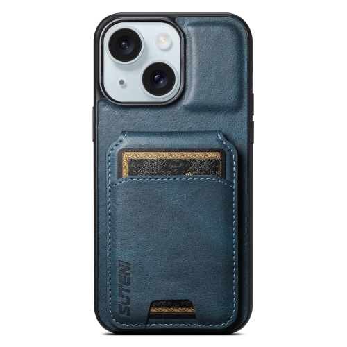 

For iPhone 15 Suteni H02 Leather Wallet Stand Back Phone Case(Blue)