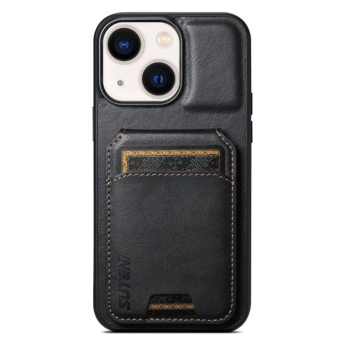 

For iPhone 14 Suteni H02 Leather Wallet Stand Back Phone Case(Black)