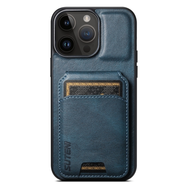 

For iPhone 14 Pro Suteni H02 Leather Wallet Stand Back Phone Case(Blue)