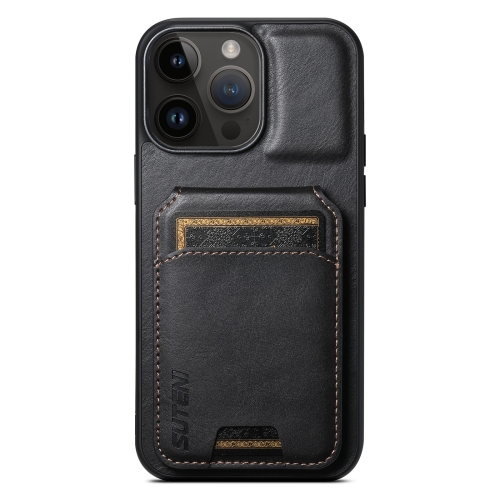 

For iPhone 13 Pro Max Suteni H02 Leather Wallet Stand Back Phone Case(Black)
