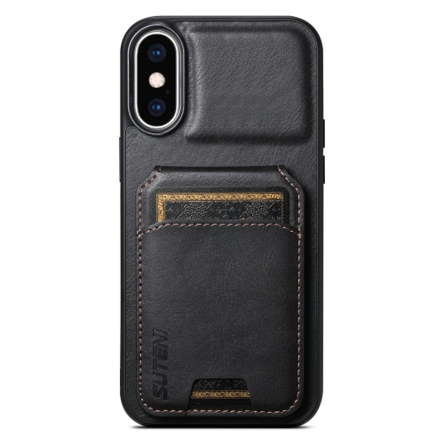 

For iPhone XS Max Suteni H02 Leather Wallet Stand Back Phone Case(Black)