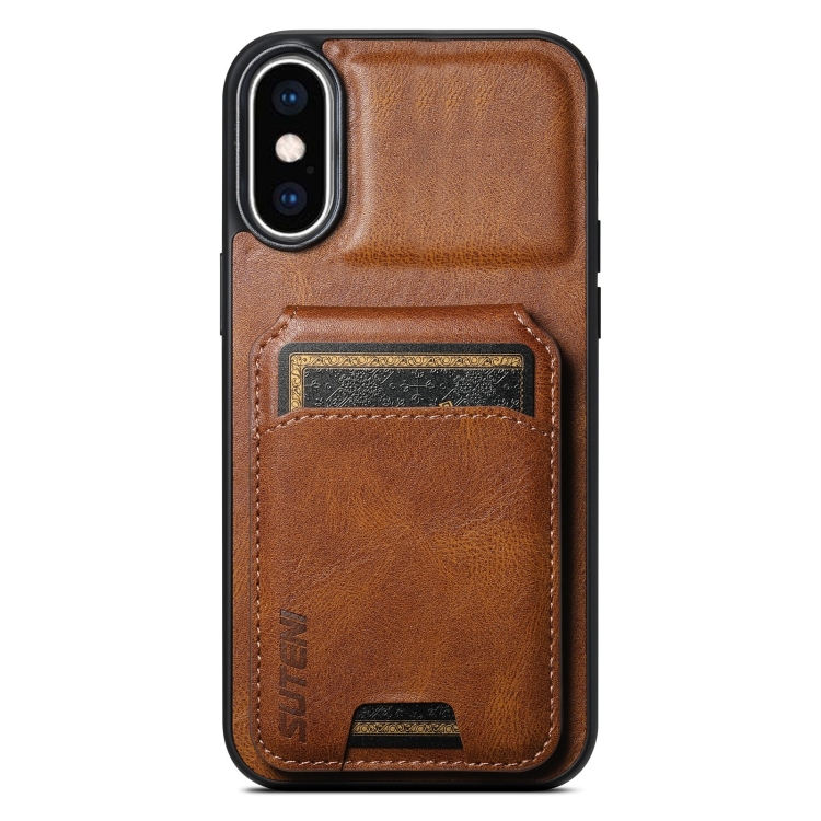 

For iPhone XS Max Suteni H02 Leather Wallet Stand Back Phone Case(Brown)