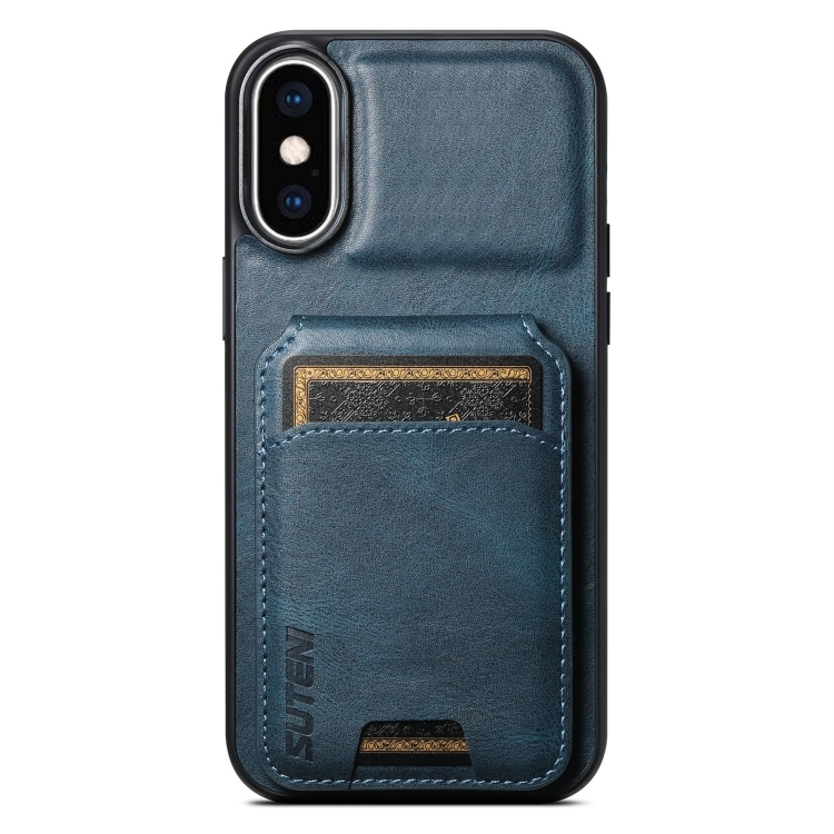 

For iPhone XS Max Suteni H02 Leather Wallet Stand Back Phone Case(Blue)