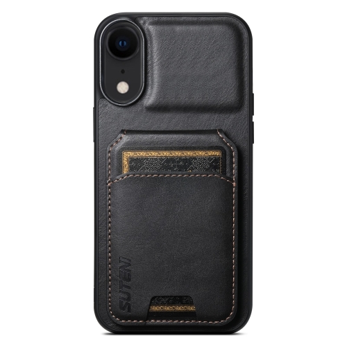 

For iPhone XR Suteni H02 Leather Wallet Stand Back Phone Case(Black)