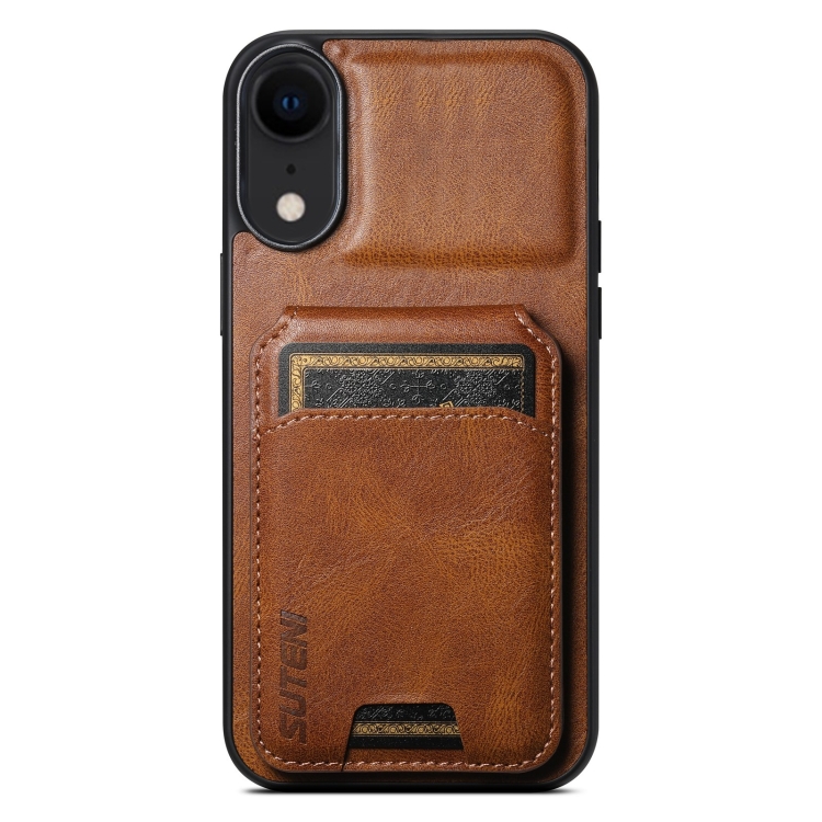

For iPhone XR Suteni H02 Leather Wallet Stand Back Phone Case(Brown)