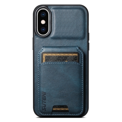 

For iPhone X / XS Suteni H02 Leather Wallet Stand Back Phone Case(Blue)