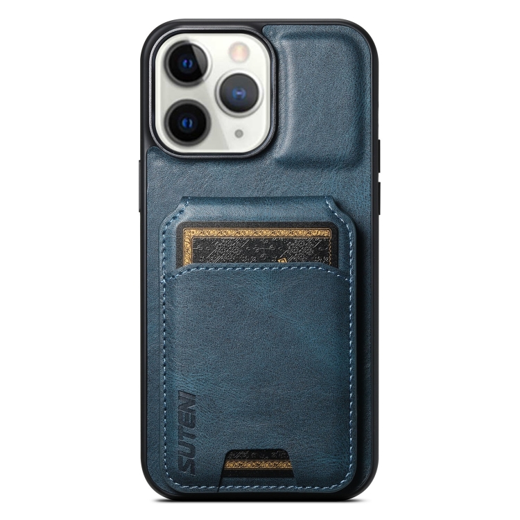 

For iPhone 11 Pro Max Suteni H02 Leather Wallet Stand Back Phone Case(Blue)