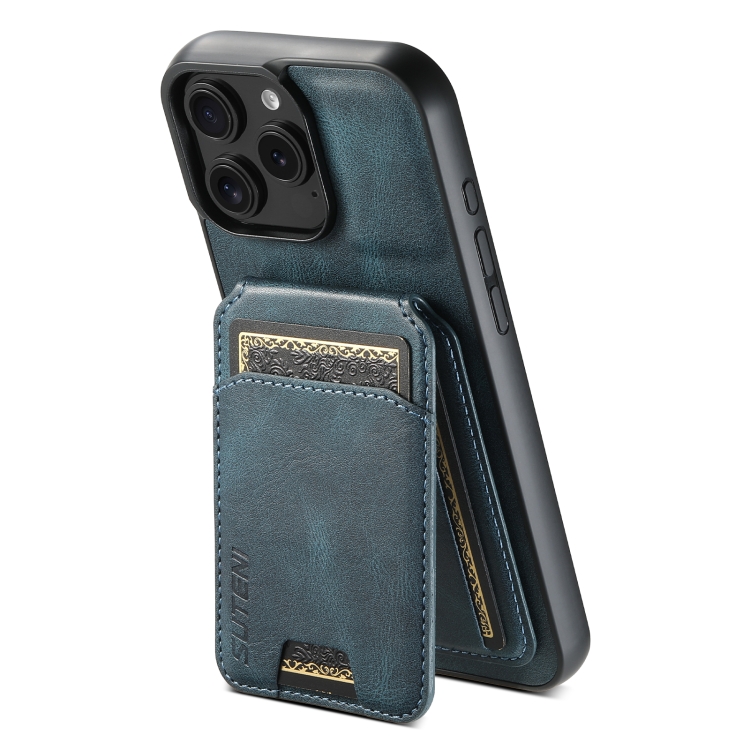 

For iPhone 16 Pro Suteni H02 Leather Wallet Stand Back Phone Case(Blue)