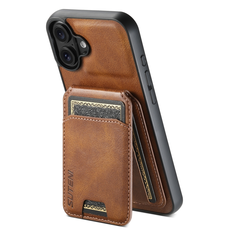 

For iPhone 16 Plus Suteni H02 Leather Wallet Stand Back Phone Case(Brown)
