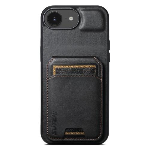 

For iPhone 16e Suteni H02 Leather Wallet Stand Back Phone Case(Black)