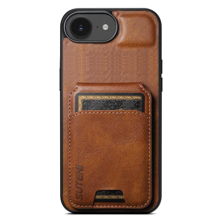 

For iPhone 16e Suteni H02 Leather Wallet Stand Back Phone Case(Brown)