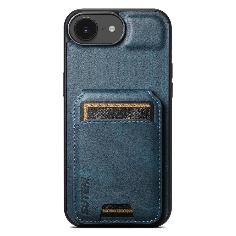 

For iPhone 16e Suteni H02 Leather Wallet Stand Back Phone Case(Blue)