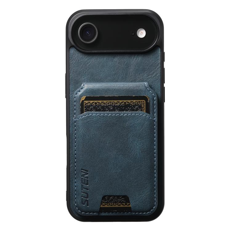 

For iPhone 17 Air Suteni H02 Leather Wallet Stand Back Phone Case(Blue)