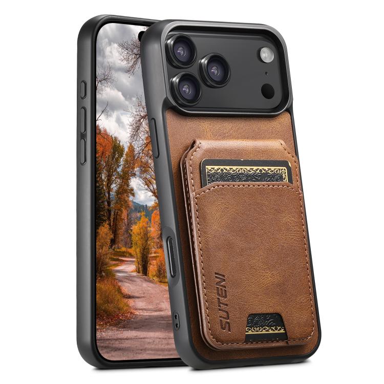 For iPhone 18 Pro Max Suteni H02 Leather Wallet Stand Back Phone Case(Brown)