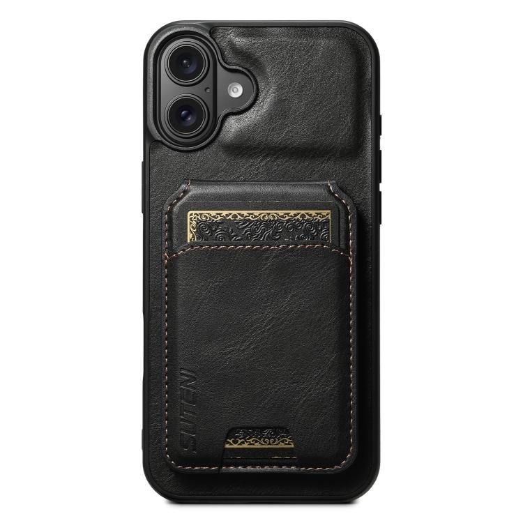 For iPhone 18 Suteni H02 Leather Wallet Stand Back Phone Case(Black)