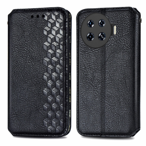 

ForTecno Spark 20 Pro+ Cubic Grid Pressed Magnetic Leather Phone Case(Black)