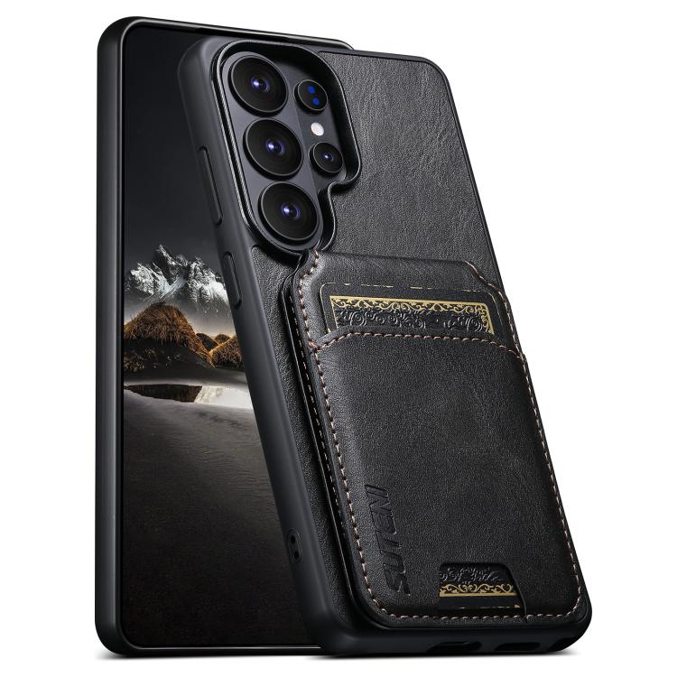 For Samsung Galaxy S25 Ultra 5G Suteni H02 Leather Wallet Stand Back Phone Case(Black)