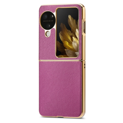 

For OPPO Find N3 Flip Litchi Leather Electroplating Shockproof Phone Case(Purple)