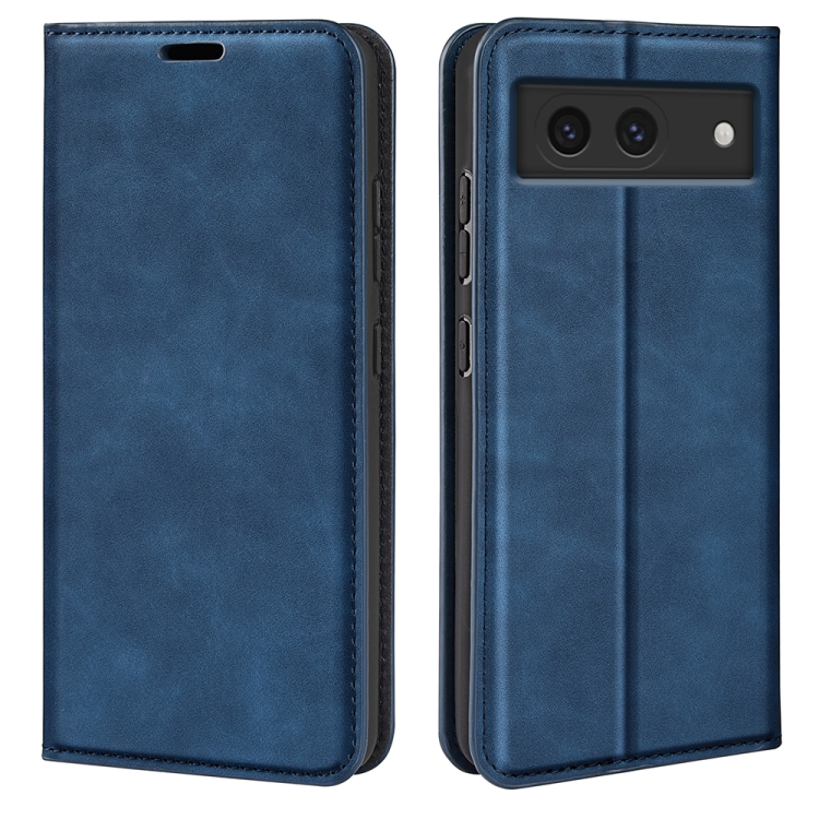 

For Google Pixel 8a Retro-skin Magnetic Suction Leather Phone Case(Dark Blue)