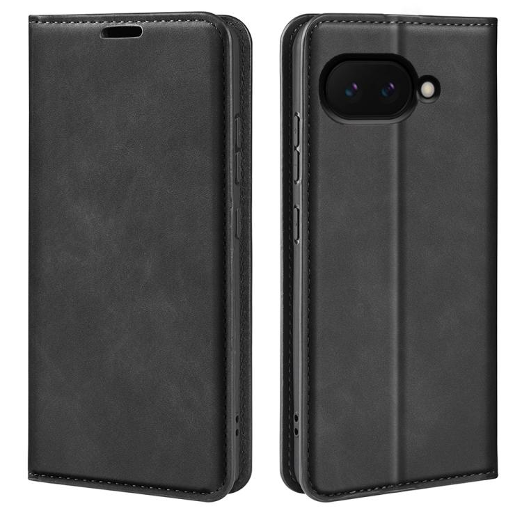 

For Google Pixel 9a Retro-skin Magnetic Suction Leather Phone Case(Black)