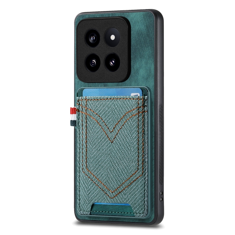

For Xiaomi 14 Pro Denim Texture Leather Skin Phone Case with Card Slot(Green)