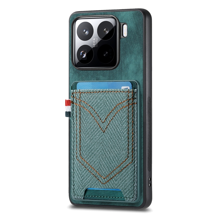 

For Xiaomi 15 Pro Denim Texture Leather Skin Phone Case with Card Slot(Green)
