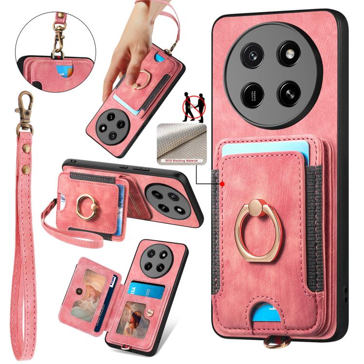 For Honor X80 Pro Max 5G Retro Skin-feel Ring Multi-card RFID Wallet Phone Case(Pink)