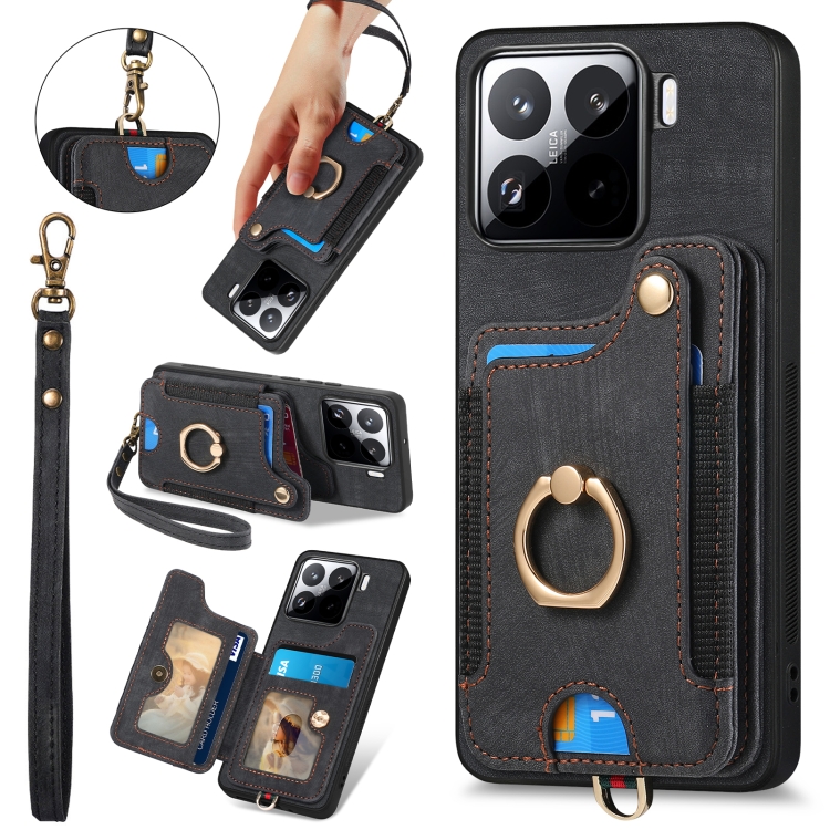 

For Xiaomi 15 Retro Skin-feel Ring Multi-card RFID Wallet Phone Case(Black)