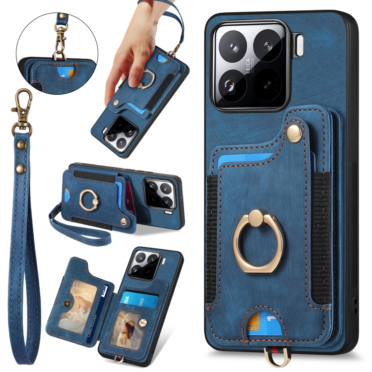 

For Xiaomi 15 Retro Skin-feel Ring Multi-card RFID Wallet Phone Case(Blue)
