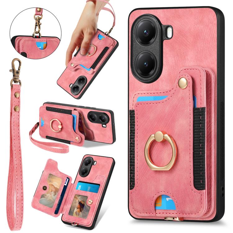 

For Redmi Turbo 4 Retro Skin-feel Ring Multi-card RFID Wallet Phone Case(Pink)