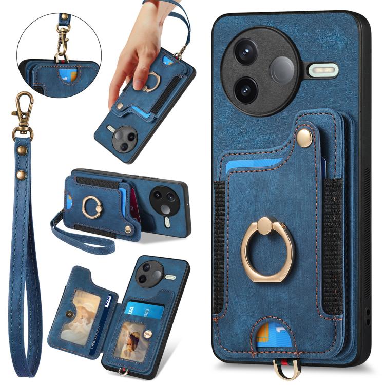 

For Redmi K80 / Poco F7 Pro Retro Skin-feel Ring Multi-card RFID Wallet Phone Case(Blue)