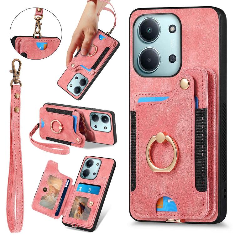 

For Redmi 15C 5G / 4G Global 171mm Retro Skin-feel Ring Multi-card RFID Wallet Phone Case(Pink)
