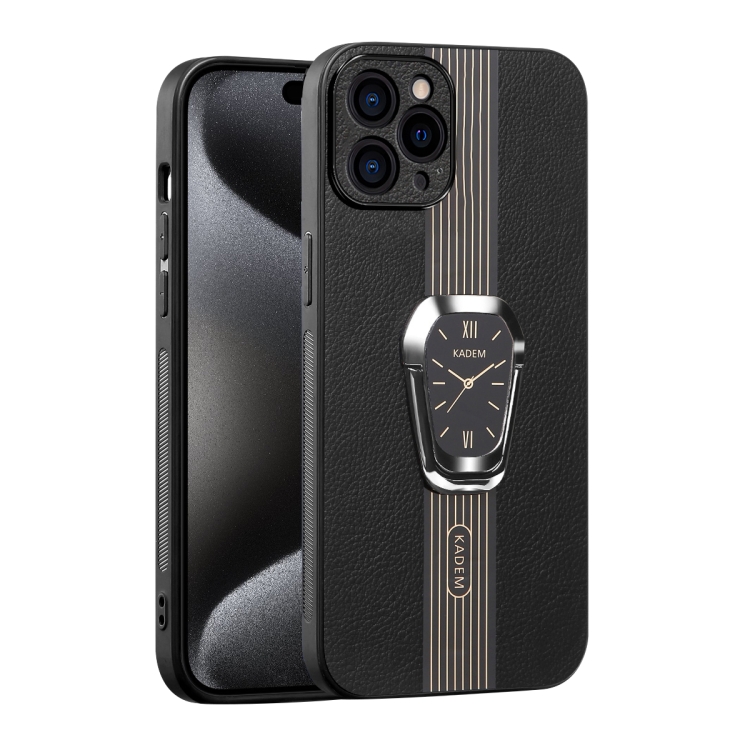 

For iPhone 15 Pro Magnetic Litchi Leather Back Phone Case with Holder(Black)