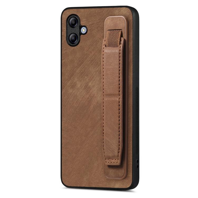 

For Samsung Galaxy A04e Retro Wristband Holder Leather Back Phone Case(Brown)