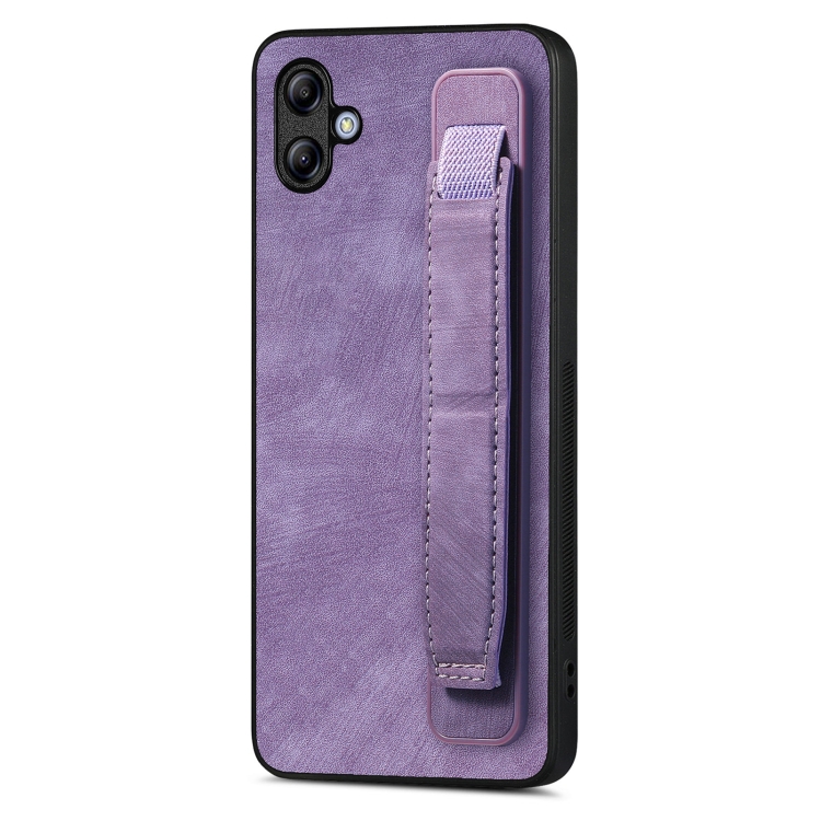 

For Samsung Galaxy A04e Retro Wristband Holder Leather Back Phone Case(Purple)