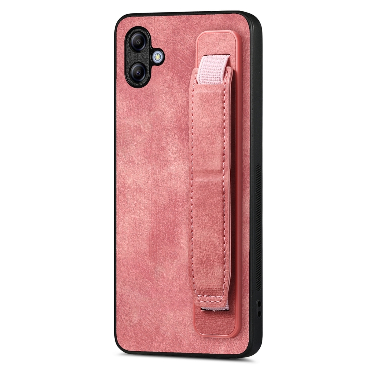 

For Samsung Galaxy A04e Retro Wristband Holder Leather Back Phone Case(Pink)