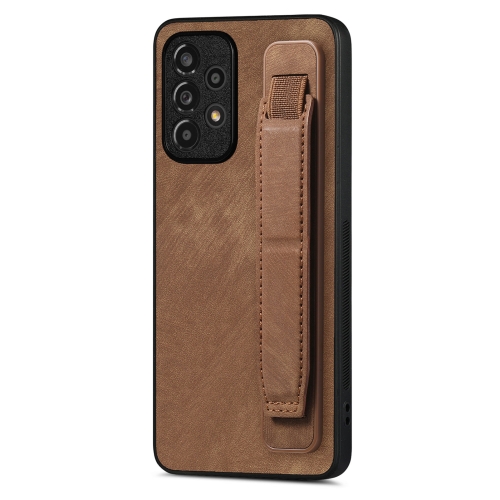 

For Samsung Galaxy A32 5G Retro Wristband Holder Leather Back Phone Case(Brown)
