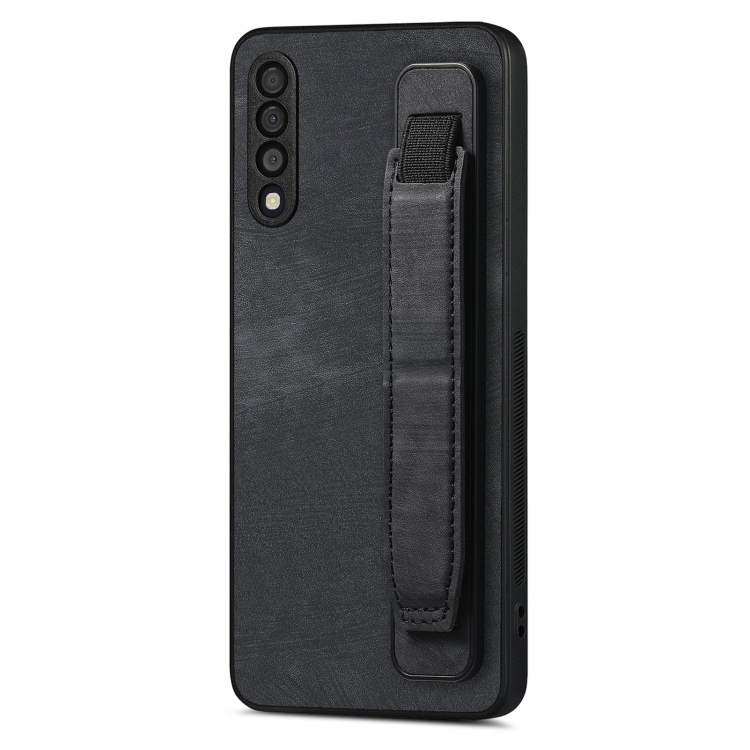

For Samsung Galaxy A50s Retro Wristband Holder Leather Back Phone Case(Black)