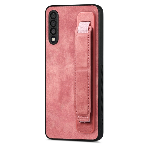 

For Samsung Galaxy A50s Retro Wristband Holder Leather Back Phone Case(Pink)